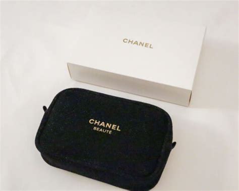 CHANEL BEAUTE Small Makeup Bag Black with Gold Trim 